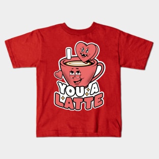 I Love You A Latte Coffee Heart Latte Cute Valentine's Day Kids T-Shirt